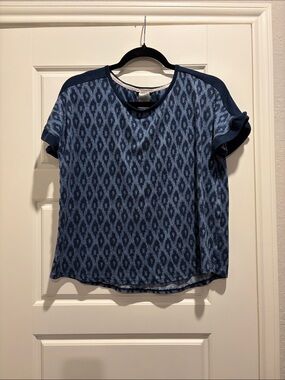 Lucky Brand Blue Patterned Short Sleeve Top